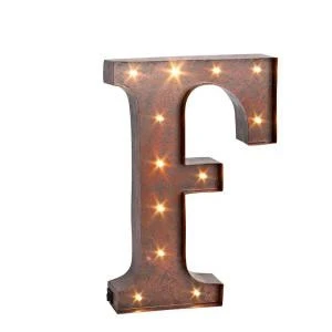 12 In. H "F" Rustic Brown Metal LED Lighted Letter-92669F 206625104 1 12 In. H "F" Rustic Brown Metal LED Lighted Letter-92669F 206625104