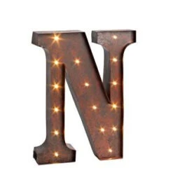 12 In. H "N" Rustic Brown Metal LED Lighted Letter-92669N 206625112