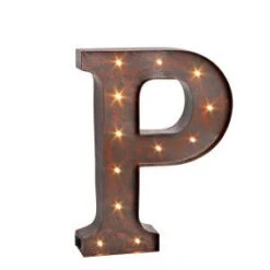12 In. H "P" Rustic Brown Metal LED Lighted Letter-92669P 206625114