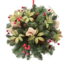 14 In. Unlit Artificial Kissing Ball With Red Berries And Pinecones-2168200HD 205080229