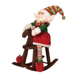 22 In. H Plush Elf On Wooden Rocking Horse-2160160 206614470