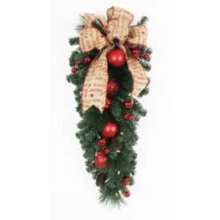 32 In. Battery Operated Holiday Burlap Artificial Teardrop With 35 Clear LED Lights-BOWOTHD153E 205983481