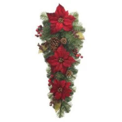 32 In. Unlit Burgundy Poinsettia Artificial Teardrop-2258480HD 206005411