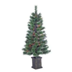 3.5 Ft. Pre-Lit Fiber Optic Cashmere Artificial Christmas Tree With Multi-Colored Lights In A Plastic Pot-5598--35c 300525419