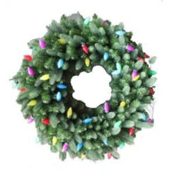 36 In. LED Pre-Lit Artificial Christmas Wreath With C9 Ceramic Multi-Color Lights-4723172-C902HO 206803358