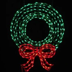 36 In. Pre-Lit LED Outdoor Wreath With Bow Sculpture And 280 C5 Twinkling Green And Red Lights-7407096UHO 205182056