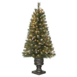 4.5 Ft. Alpine Potted Artificial Christmas Tree With Pinecones And Glitter And 150 Clear Lights-TV46M3U17C00 205152715