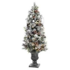 5 Ft. Battery Operated Snowy Silver Pine Potted Artificial Christmas Tree With 50 Clear LED Lights-2258360HD 205994541
