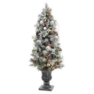 5 Ft. Battery Operated Snowy Silver Pine Potted Artificial Christmas Tree With 50 Clear LED Lights-2258360HD 205994541 1 5 Ft. Battery Operated Snowy Silver Pine Potted Artificial Christmas Tree With 50 Clear LED Lights-2258360HD 205994541