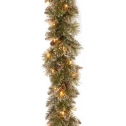 9 Ft. Glittery Bristle Pine Garland With Clear Lights-GB3-300-9A-1 300330618