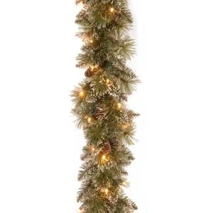 9 Ft. Glittery Bristle Pine Garland With Clear Lights-GB3-300-9A-1 300330618 1 9 Ft. Glittery Bristle Pine Garland With Clear Lights-GB3-300-9A-1 300330618