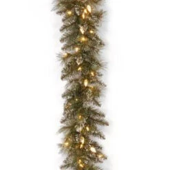9 Ft. Glittery Bristle Pine Garland With Warm White LED Lights-GB3-319-9A-1 300330621