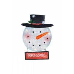 Alpine 24 In. Metal 'Welcome' Snowman Sign With 13 LED Lights-NOK138HH 207140347