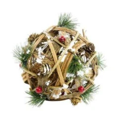 Alpine 7 In. Rattan And Berry Christmas Ball With 10 Warm White LED Lights-CIM164HH 207140319
