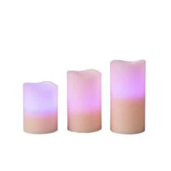 Bisque, Vanilla Scent, Color Changing Wax Candle Set With Timer (3-Piece)-43002 206504458