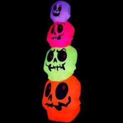 Gemmy 32.68 In. W X 32.68 In. D X 96.06 In. H Inflatable Neon Skulls Stack-64639X 205469601