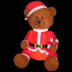 Gemmy 35.43 In. D X 33.07 In. W X 53.94 In. H Inflatable Fuzzy Teddy Bear With Santa Outfit-35558 206997626