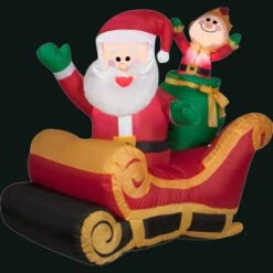 Gemmy 41.34 In. L X 27.56 In. W X 42.13 In. H Inflatable Santa With Sleigh-83440X 300060744