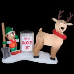 Gemmy 72 In. W X 35 In. D X 58 In. H Inflatable Reindeer Clean Up Scene-36432 300082132