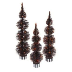 Gerson Electric Orange Lighted Black PVC Halloween Bottle Brush Trees (Set Of 3)-2223780 206498753