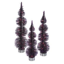Gerson Electric Purple Lighted Black PVC Halloween Bottle Brush Trees (Set Of 3)-2223790 206498752