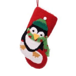 Glitzhome 19 In. Polyester/Acrylic Hooked Christmas Stocking With 3D Penguin-JK26185PF 207053506
