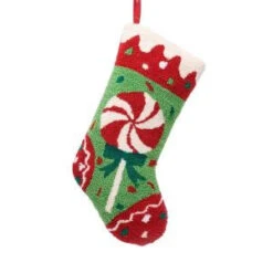 Glitzhome 19 In. Polyester/Acrylic Hooked Christmas Stocking With Candy-JK26187WA 207053507