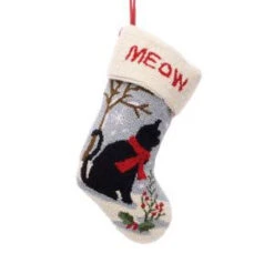 Glitzhome 19 In. Polyester/Acrylic Hooked Christmas Stocking With Cat Image-JK29255B 207053488