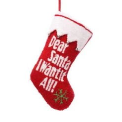 Glitzhome 19 In. Polyester/Acrylic Hooked Christmas Stocking With Dear Santa I Want It All-JK13408PFD 207053449