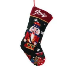 Glitzhome 19 In. Polyester/Acrylic Hooked Christmas Stocking With Nutcracker-JK17945A 207053500