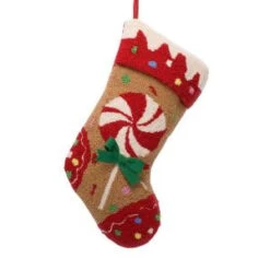 Glitzhome 19.3 In. Polyester/Acrylic Hooked Christmas Stocking With Candy-JK26187PFA 207053515