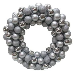 Home Accents Holiday 20 In. Silver Plastic Ball Christmas Ornament Wreath-HD20160151B 206950160 1 Home Accents Holiday 20 In. Silver Plastic Ball Christmas Ornament Wreath-HD20160151B 206950160