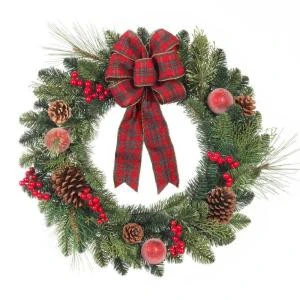 Home Accents Holiday 24 In. Artificial Pine Wreath With Red Plaid Bow-2323320HD 206954455 1 Home Accents Holiday 24 In. Artificial Pine Wreath With Red Plaid Bow-2323320HD 206954455