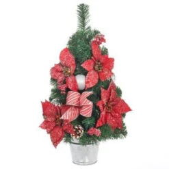 Home Accents Holiday 24 In. H Icy Red Poinsettia Pine Tree With Metal Base-2323350HD 206954396