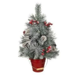 Home Accents Holiday 24 In. Snowy Pine Tree In Red Metal Bucket-2317570HD 206771280