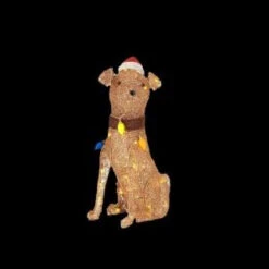Home Accents Holiday 29.25 In. LED Lighted PVC Gold Grapevine Sitting Dog With Light Bulbs-TY439-1611 206954475