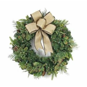 Home Accents Holiday 30 In. LED Pre-Lit Nature Inspired Artificial Christmas Wreath With Burlap Bow And 50 Battery-Operated Warm-White Lights-CHZH3811604THY 206771163 1 Home Accents Holiday 30 In. LED Pre-Lit Nature Inspired Artificial Christmas Wreath With Burlap Bow And 50 Battery-Operated Warm-White Lights-CHZH3811604THY 206771163