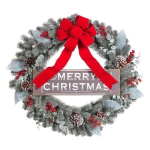 Home Accents Holiday 30 In. Snowy Pine Artificial Wreath With Merry Christmas Sign And Red Bow-2321270HD 206771256 1 Home Accents Holiday 30 In. Snowy Pine Artificial Wreath With Merry Christmas Sign And Red Bow-2321270HD 206771256