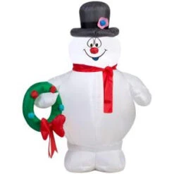 Home Accents Holiday 31.50 In. W X 23.23 In. D X 42.13 In. H Lighted Inflatable Frosty Holding Wreath-39909 206950026