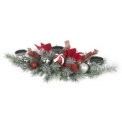 Home Accents Holiday 32 In. Flocked Pine Candleholder With Red And White Ornaments-2321240HD 206771284