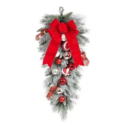 Home Accents Holiday 32 In. Flocked Pine Teardrop With Red And White Balls-2321290HD 206771291