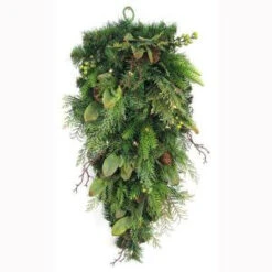 Home Accents Holiday 32 In. LED Pre-Lit Nature Inspired Artificial Teardrop Swag With 35 Battery-Operated Warm-White Lights-CHZH3811651THY 206771137