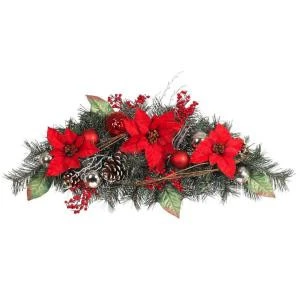 Home Accents Holiday 32 In. Red Poinsettia Pine Swag With Red And Silver Balls-2321700HD 206771279 1 Home Accents Holiday 32 In. Red Poinsettia Pine Swag With Red And Silver Balls-2321700HD 206771279