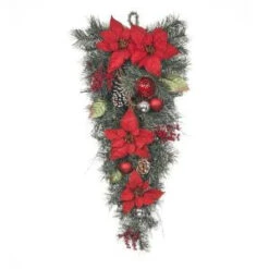 Home Accents Holiday 32 In. Red Poinsettia Twig Pine Teardrop With Red And Silver Balls-2321760HD 206772859