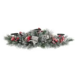Home Accents Holiday 32 In. Snowy Pine Candleholder With Pinecones And Berries And Striped Bow-2320740HD 206771254