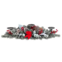 Home Accents Holiday 32 In. Snowy Pine Candleholder With Pinecones Berries And Velvet Bow-2321070HD 206771287