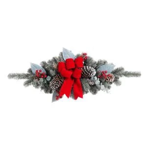 Home Accents Holiday 32 In. Snowy Pine Swag With Pinecones Berries And Red Velvet Bow-2321060HD 206771255 1 Home Accents Holiday 32 In. Snowy Pine Swag With Pinecones Berries And Red Velvet Bow-2321060HD 206771255