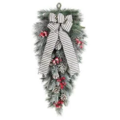 Home Accents Holiday 32 In. Snowy Pine Teardrop With Pinecones Berries And Striped Bow-2320720HD 206771267