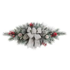 Home Accents Holiday 32in. Snowy Pine Swag With Pinecones Berries And Striped Bow-2320730HD 206771257