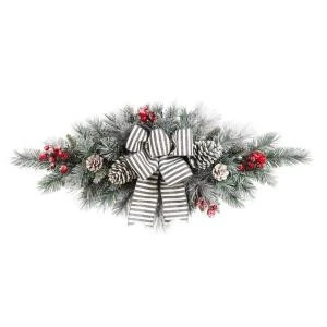 Home Accents Holiday 32in. Snowy Pine Swag With Pinecones Berries And Striped Bow-2320730HD 206771257 1 Home Accents Holiday 32in. Snowy Pine Swag With Pinecones Berries And Striped Bow-2320730HD 206771257